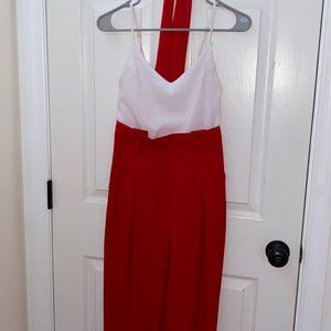 red and white jumpsuit w belt